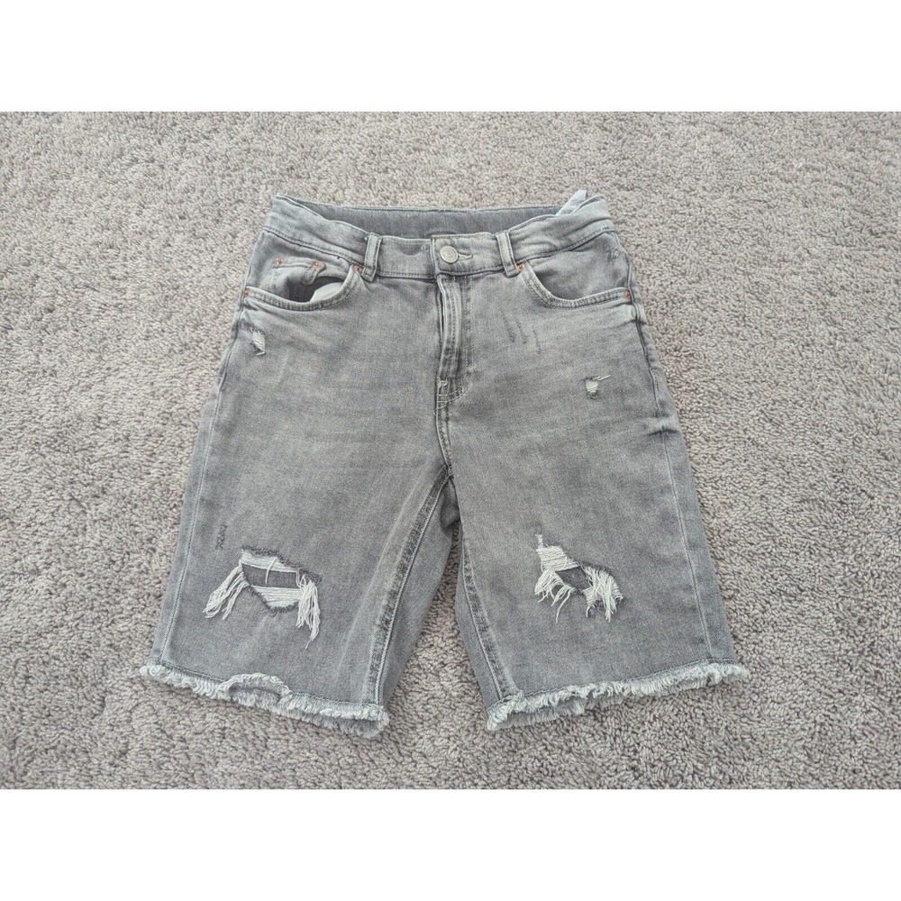 Zara Bermuda Shorts Youth Girls Size 11-12 cm‎ 152 Distressed Raw Hem Denim Gray